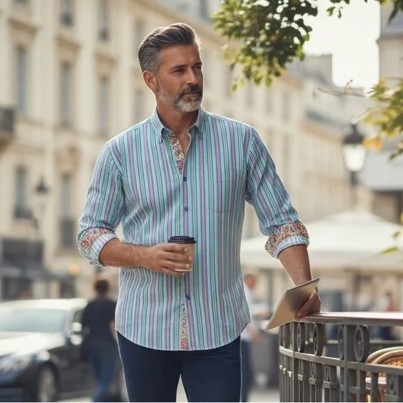 Robert Graham 2XL Multicolor Striped Button Down Shirt | 100% Cotton Blue - Picture 1 of 8
